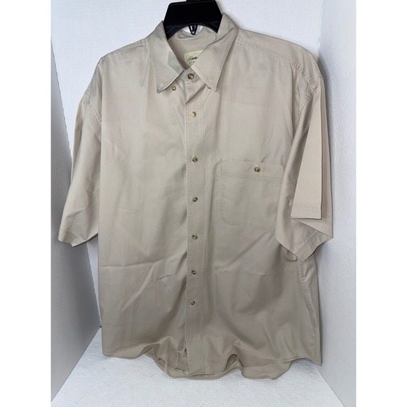 Eddie Bauer Menswear Button Up Shirt Short Sleeve Large Beige Cotton Casual - Picture 1 of 4